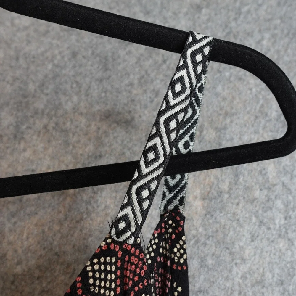 Vintage 90s Angie Harem Jumpsuit Womens S Black Geometric Beachy Boho Romper